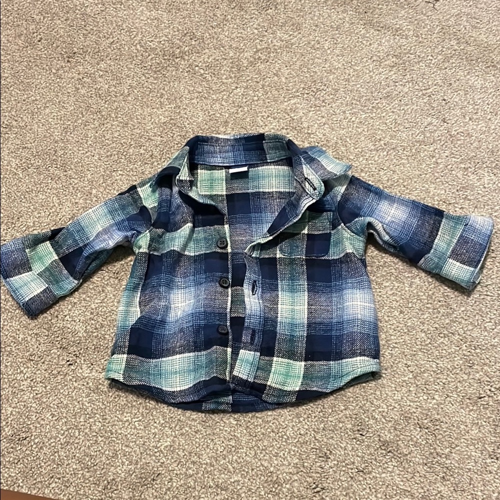 Old Navy Blue and Green Plaid Button Down Shirt